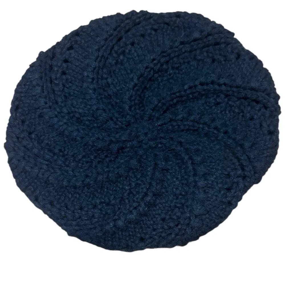 Vintage Claires Boutique Beret French Fashion Hat Black Thick Cable Knit Y2K